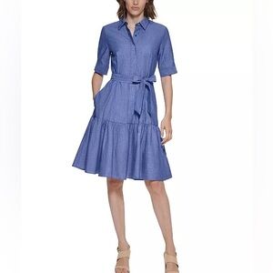 NEW Calvin Klein Tiered Belted Dress